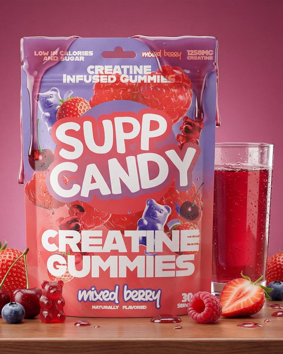 Supp Candy creatine gummies mixed berry — packaging design by Thiago Gomes