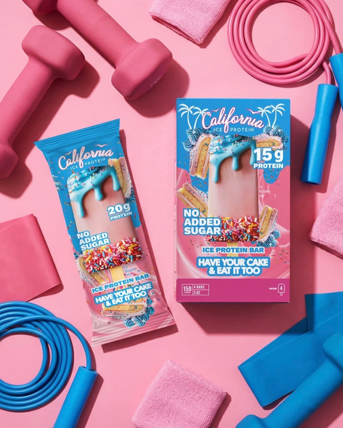 California Ice Protein bar packaging flat lay — design by Thiago Gomes