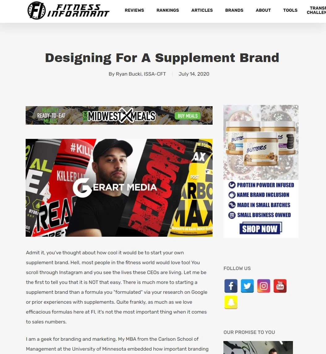 Fitness Informant article Designing For A Supplement Brand featuring Gerart Media and Thiago Gomes